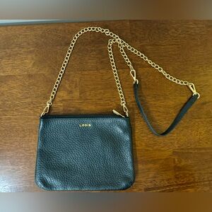 Lodis Emily Pebble Leather Crossbody Bag Purse Handbag (Black, Gold Chain)